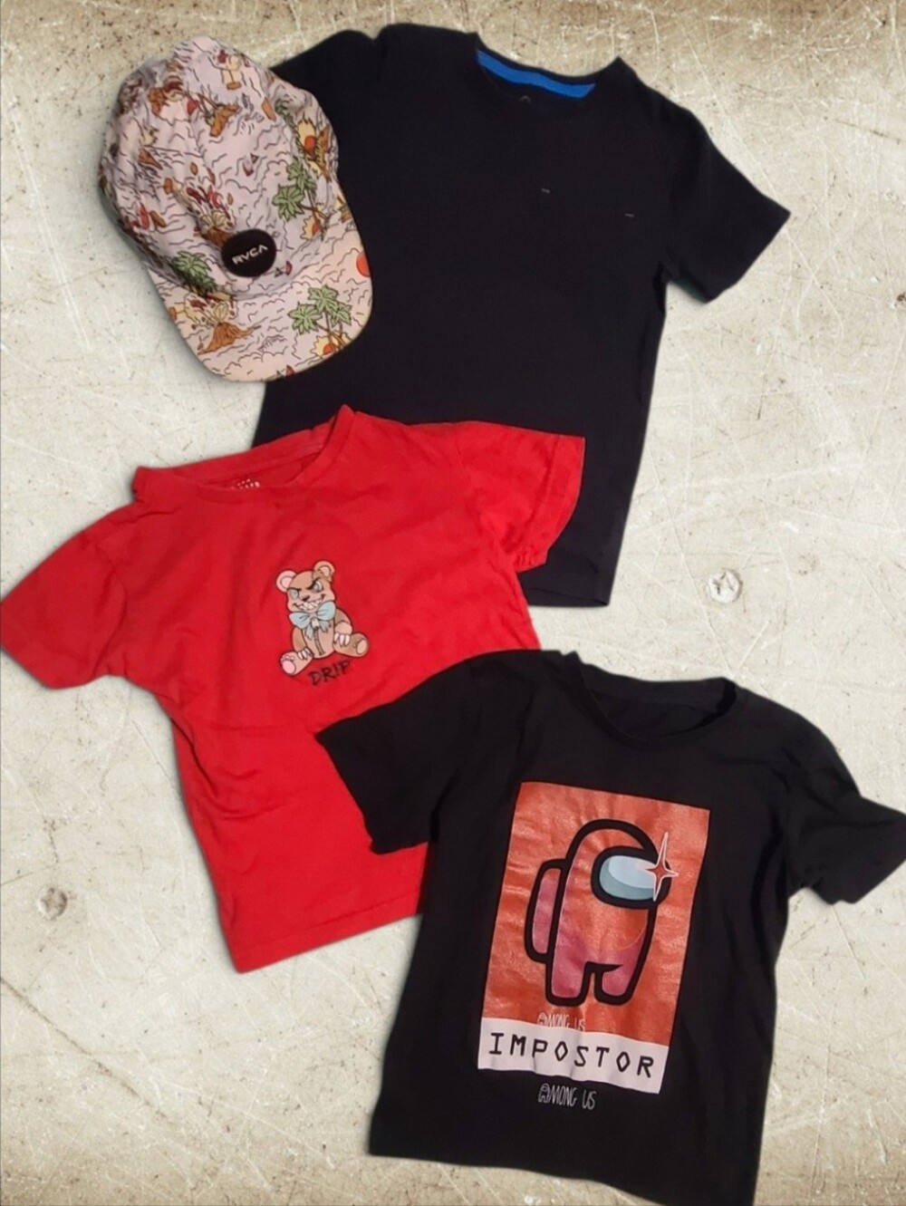 Boys Among Us & Drip Bear Graphic Tees & Hat 4-Pc Bundle - Mothercare - Size 5/6